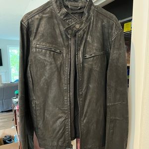 Black leather bomber jacket